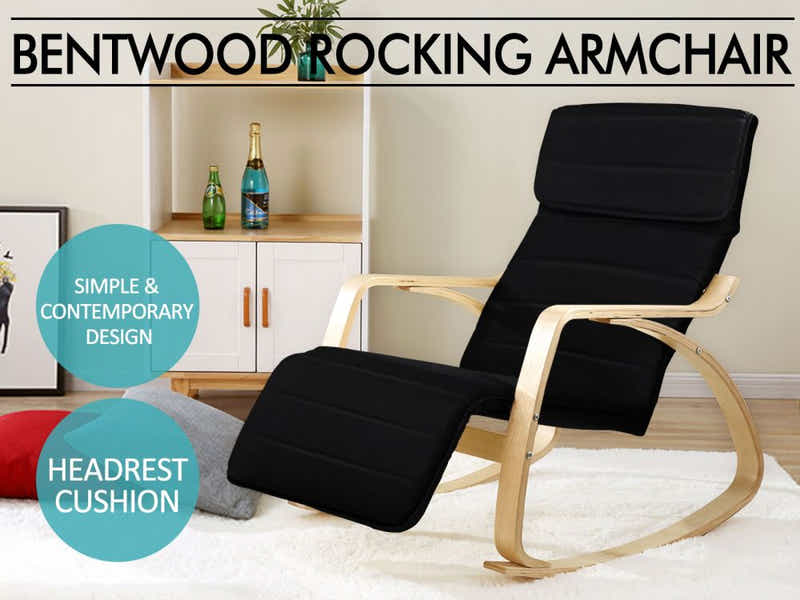 Bentwood Rocking Armchair with Footrest - Black