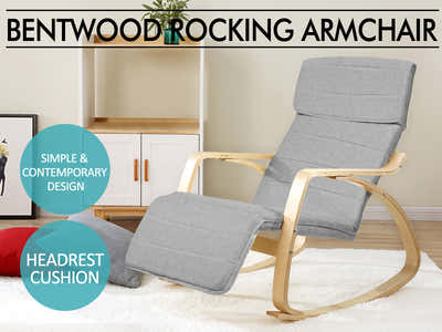 Bentwood Rocking Armchair with Footrest - Grey