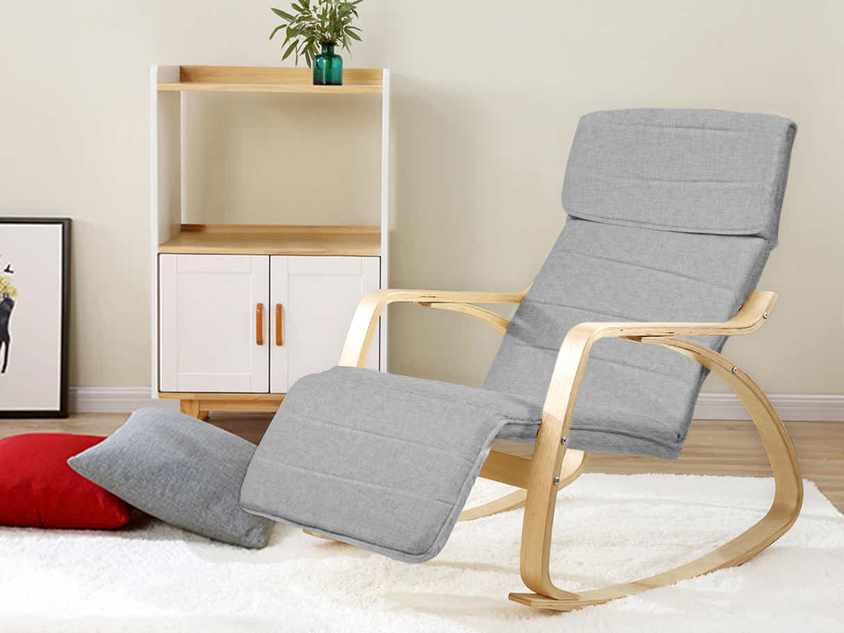 Bentwood Rocking Armchair with Footrest - Grey