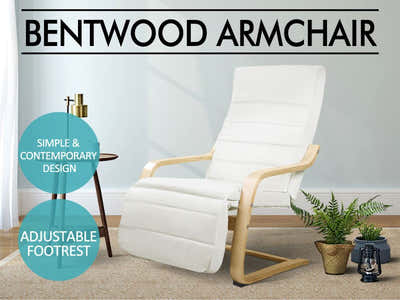 Bentwood Armchair with Footrest - Beige