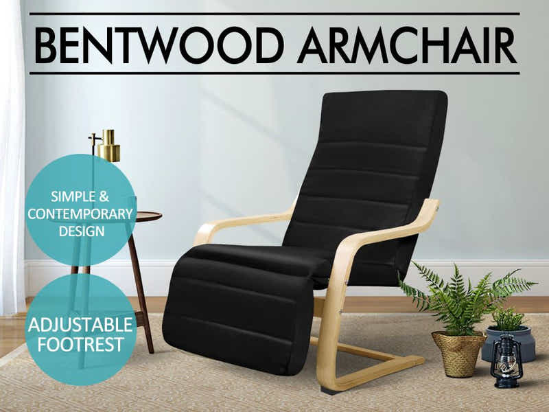 Bentwood Armchair with Footrest - Black