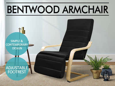 Bentwood Armchair with Footrest - Black