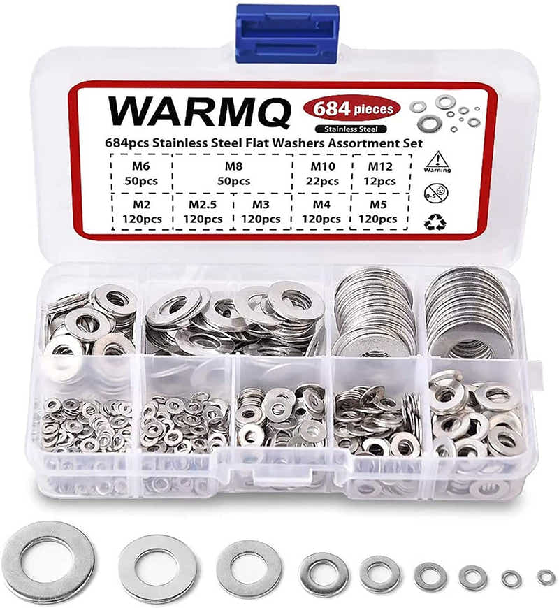 DS BS 684Pcs 304 Stainless Steel Flat Washers Assortment Washers Hardware Set
