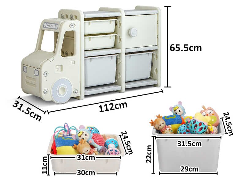 Car Shape Kids Toy Storage Shelf Set  2x2 White