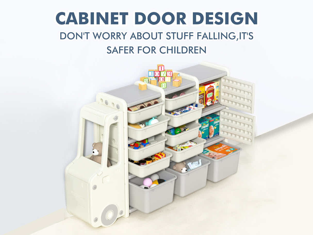 Car Shape Kids Toy Storage Shelf Set  2x2 White