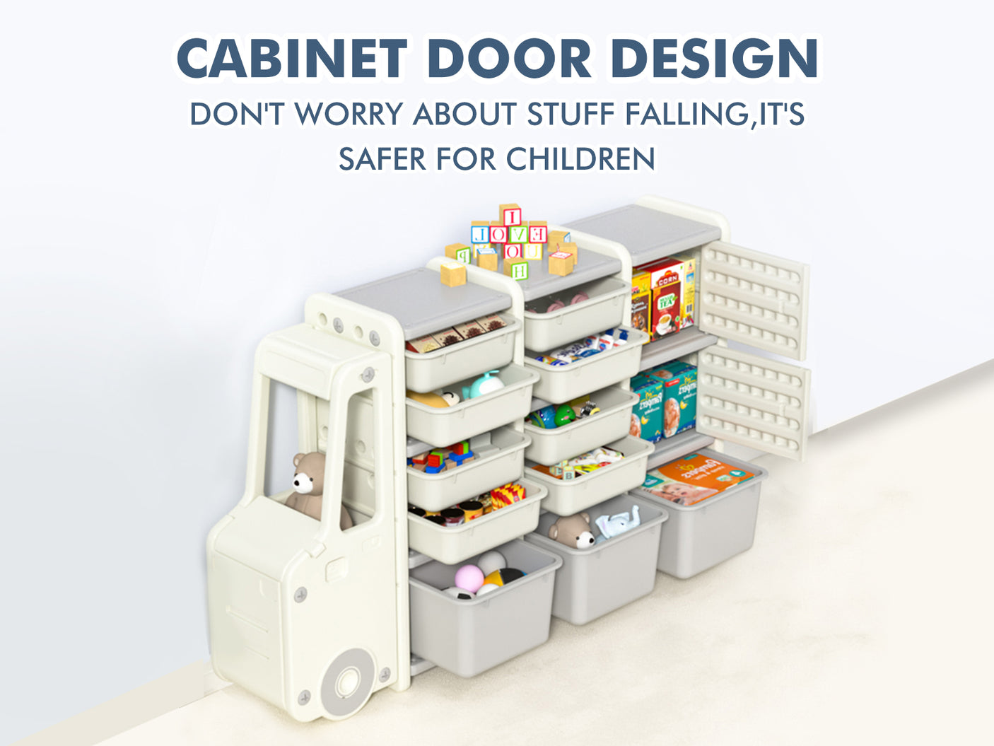 Car Shape Kids Toy Storage Shelf Set  2x2 White