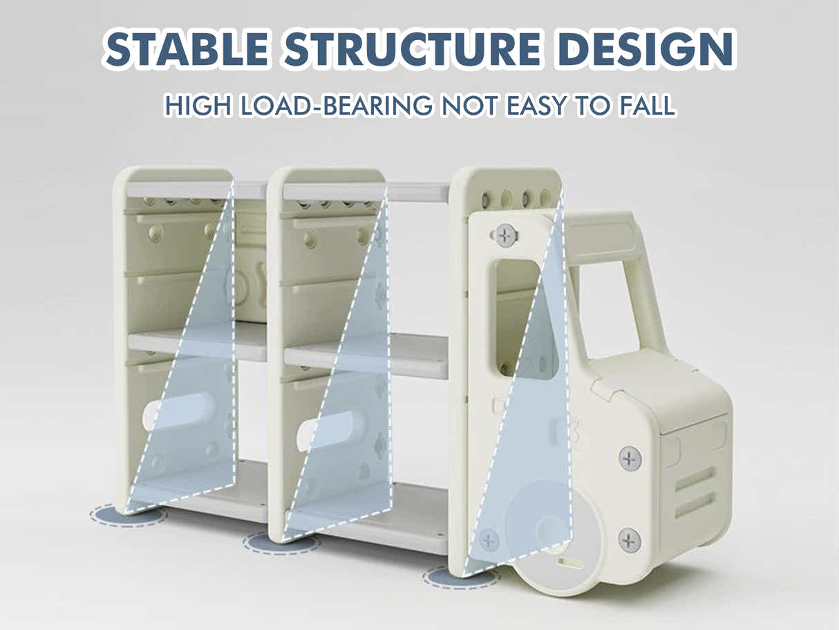 Car Shape Kids Toy Storage Shelf Set  2x3 White