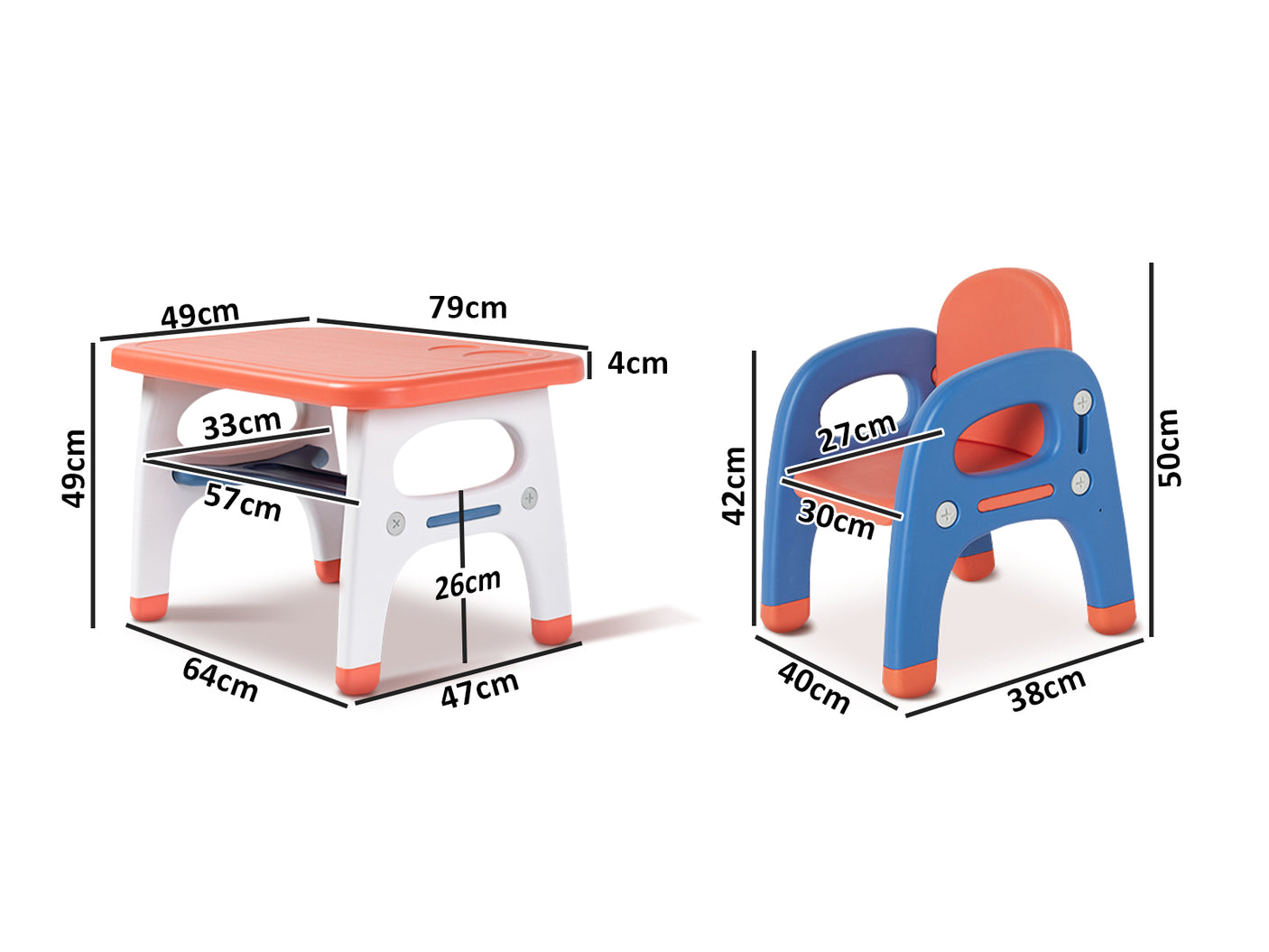 Dinosaur table and chair Set 1+2 Orange Blue