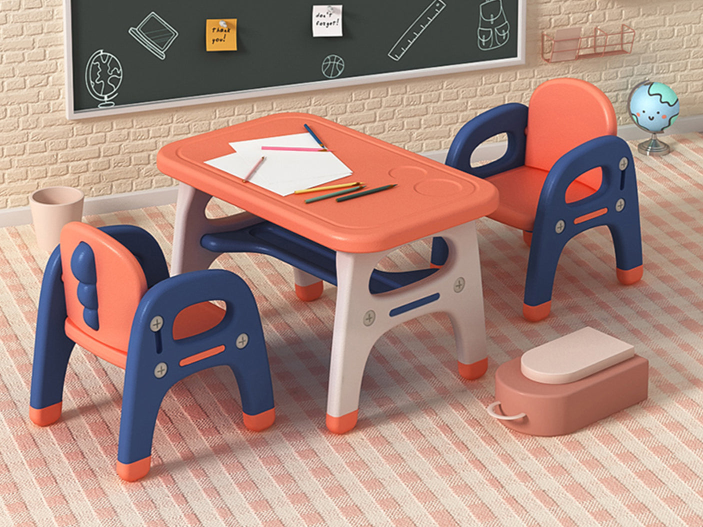 Dinosaur table and chair Set 1+2 Orange Blue