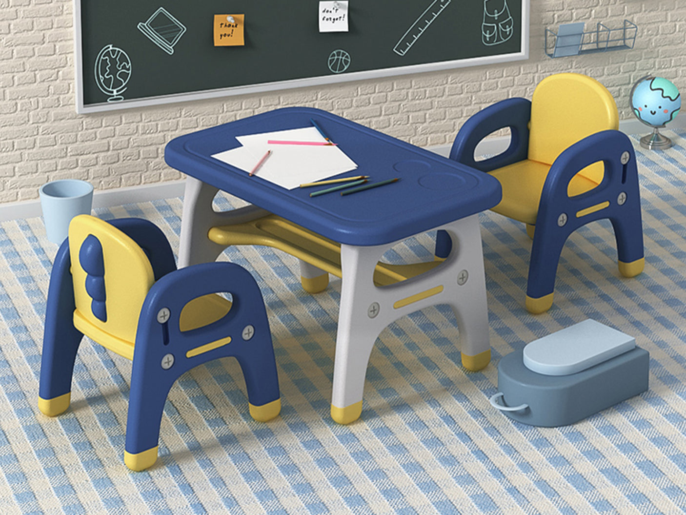 Dinosaur table and chair Set 1+2 Yellow Blue