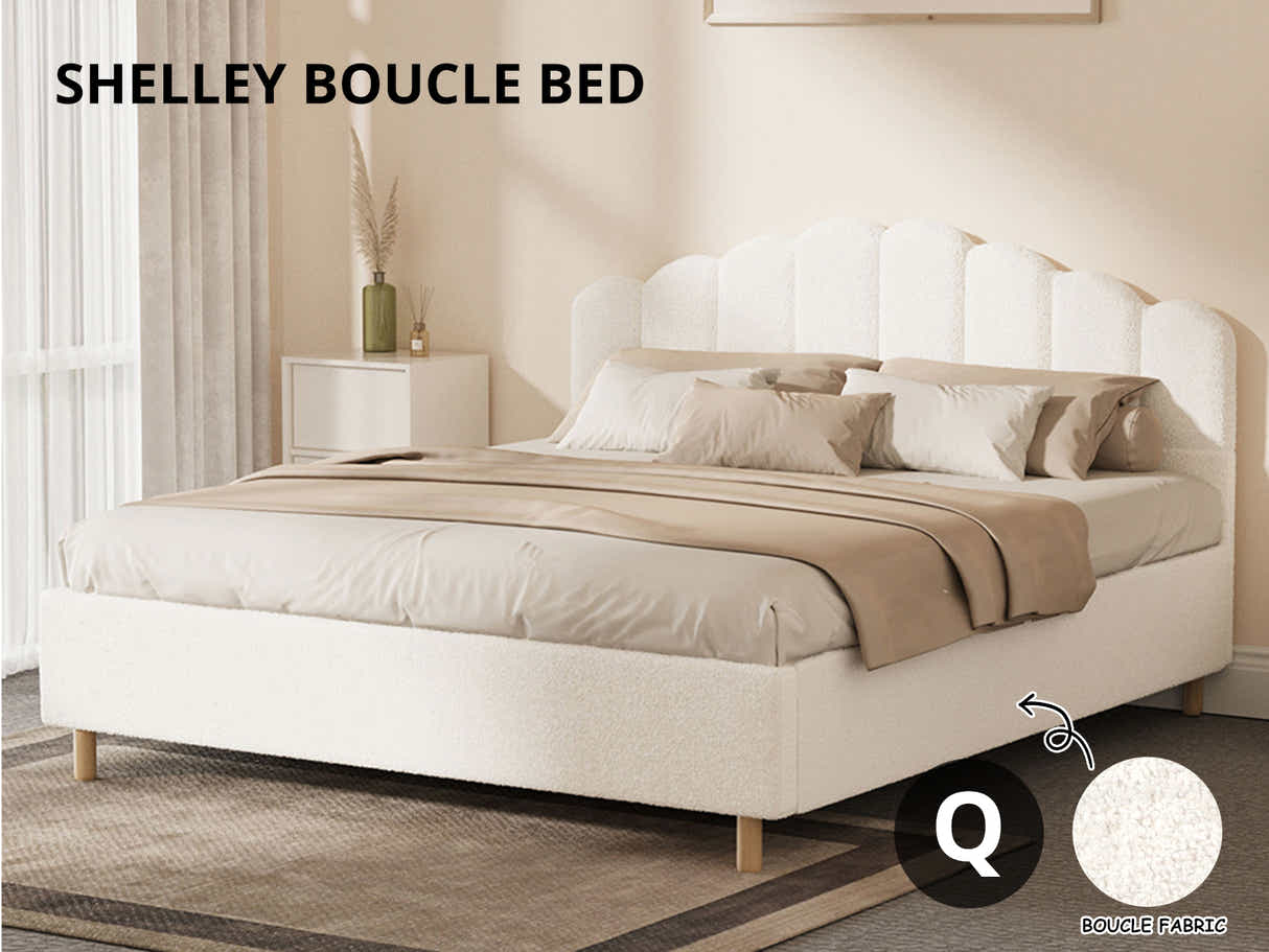Shelley Boucle Bed Frame & Xclusive Pocket Spring Mattress X20 - Queen