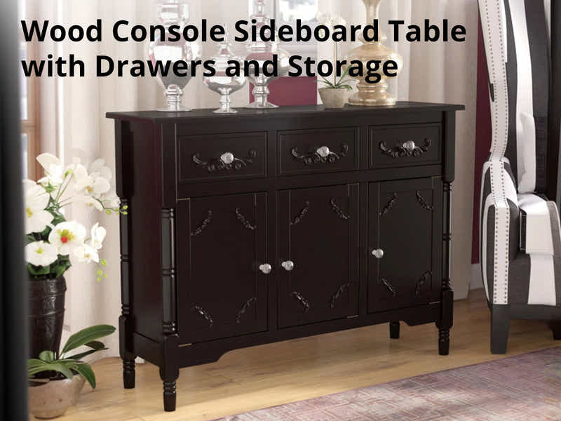 Wood Buffet Table with Drawers & Cabinets - 105 cm