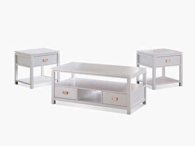 3-Piece Solid Wood Coffee Table Set - White