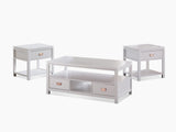 3 - Piece Solid Wood Top Living Room Table Set White