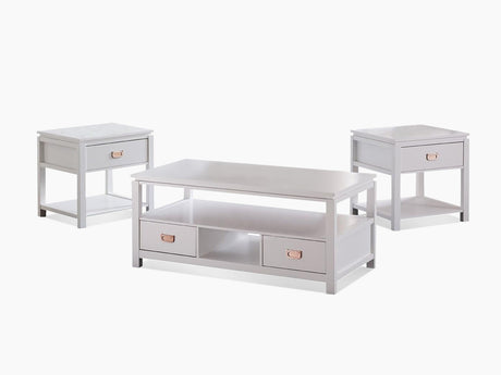 3 - Piece Solid Wood Top Living Room Table Set White