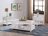 3 - Piece Solid Wood Top Living Room Table Set White