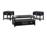 3 - Piece Solid Wood Top Living Room Table Set Black