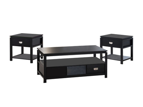 3 - Piece Solid Wood Top Living Room Table Set Black