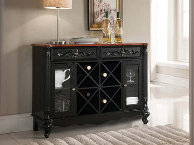 Wood Console Buffet Table With Wine Cabinet