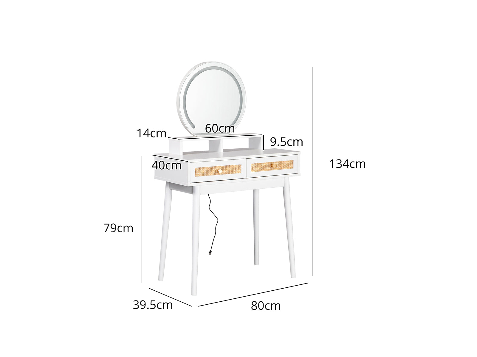 Naturlig Dressing Table with LED Light