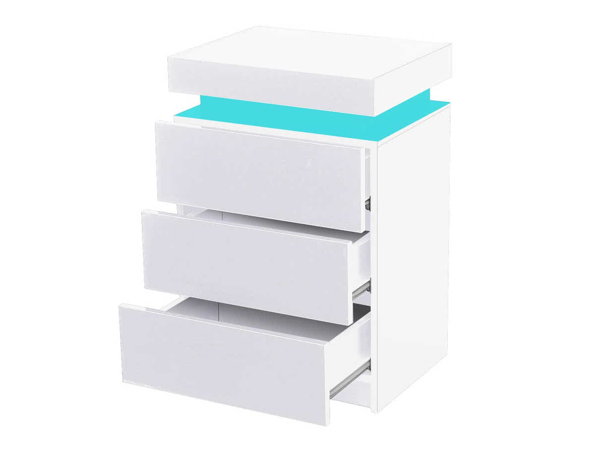 DS Glansig Bedside Table with LED Light - White