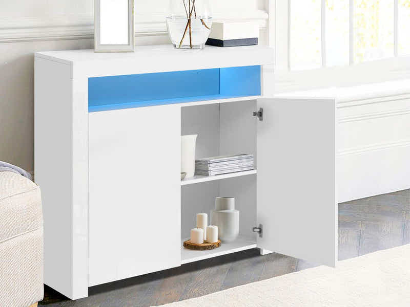 Glansig White 2-Door Buffet with LED Light - 107 cm