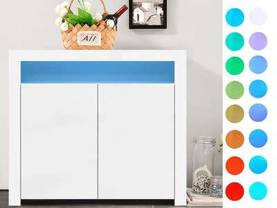 Glansig White 2-Door Buffet with LED Light - 107 cm