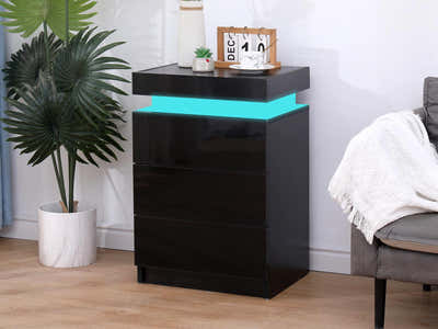 DS Glansig Bedside Table with LED Light - Piano Black