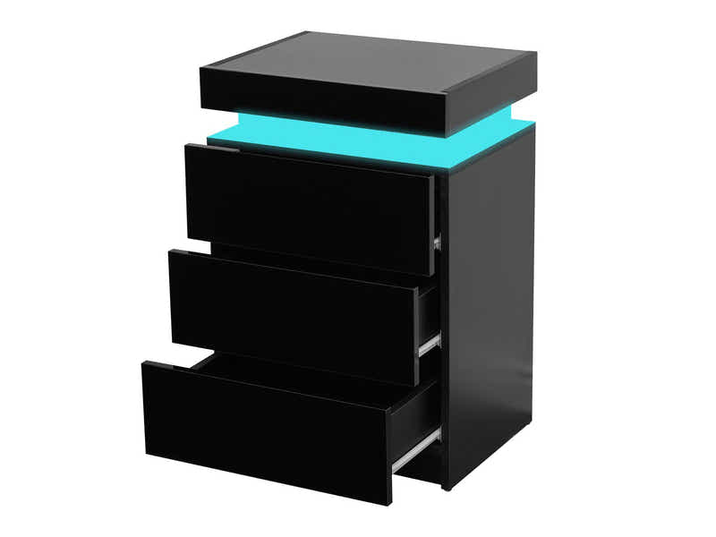 DS Glansig Bedside Table with LED Light - Piano Black