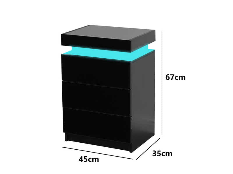 DS Glansig Bedside Table with LED Light - Piano Black