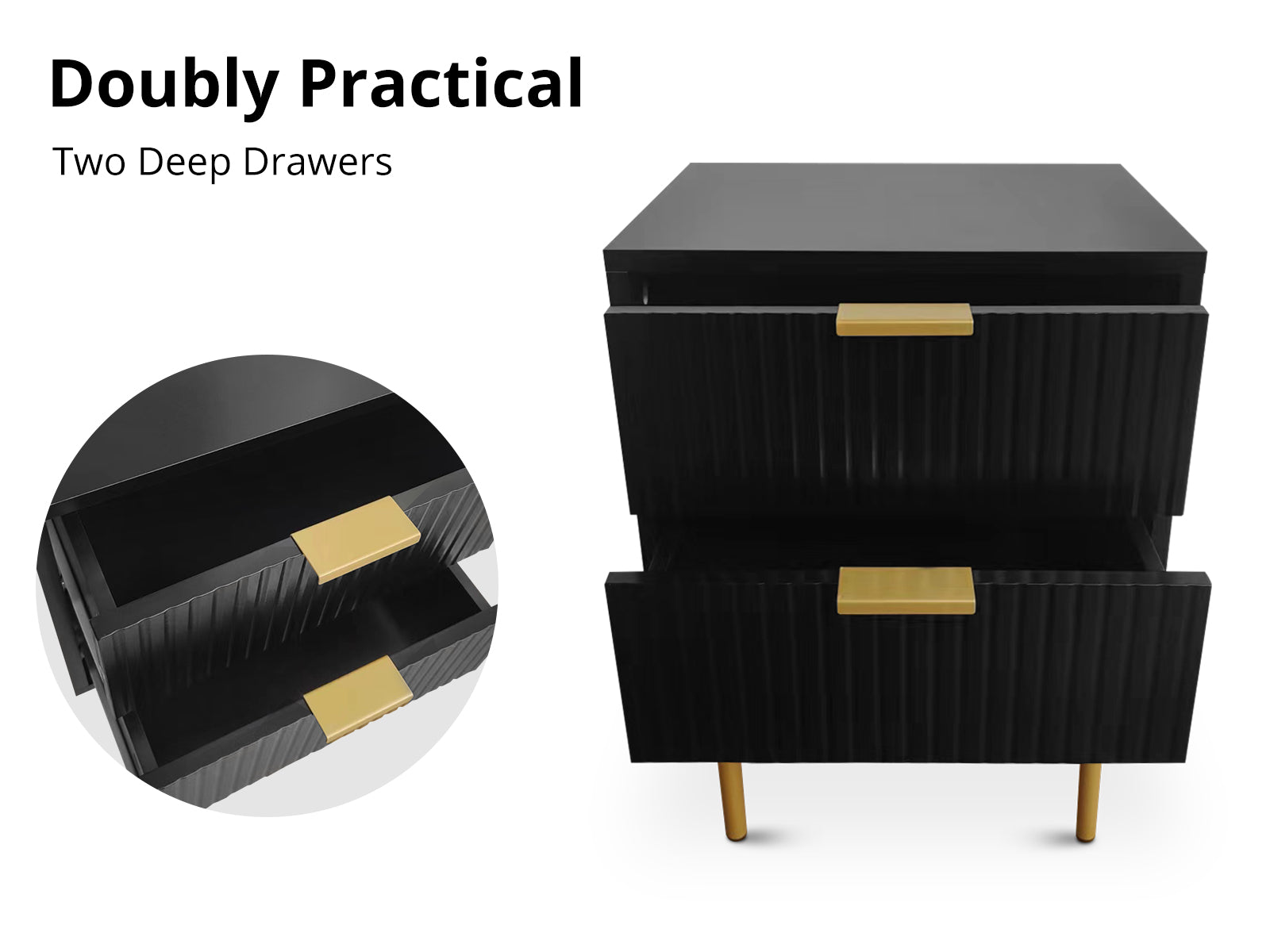 2-Drawer Bedside Table Black