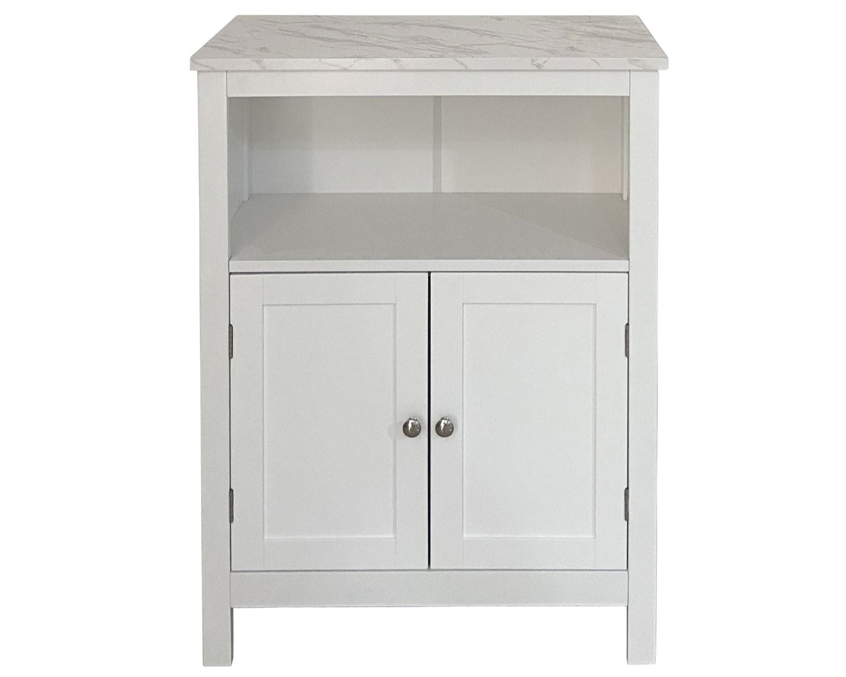 2-Door Rattan Storage Cabinet - White with Marble Top
