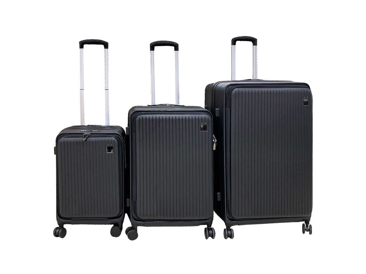 3-Piece Front Open Luggage Set – Black