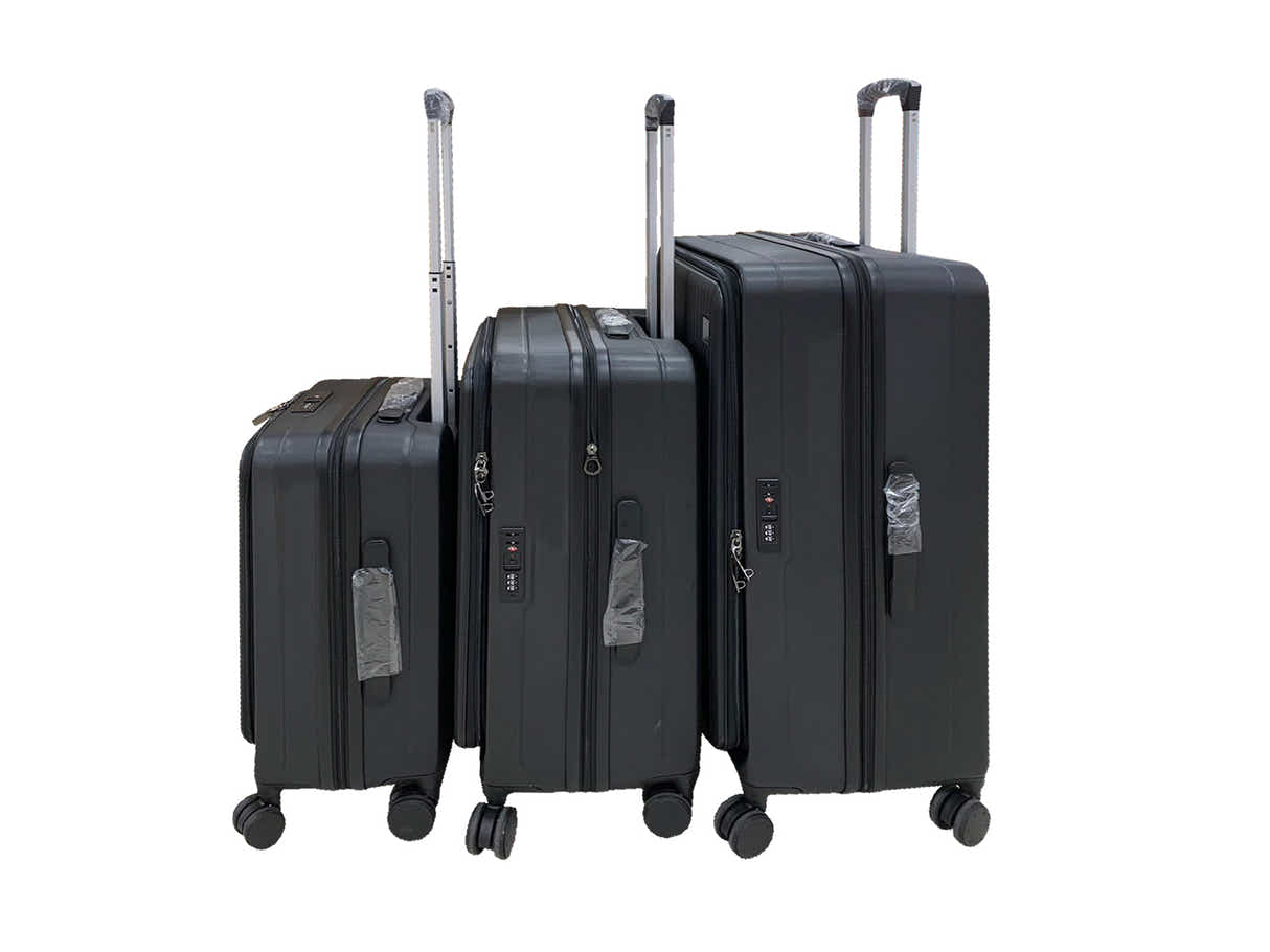 3-Piece Front Open Luggage Set – Black