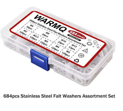 DS BS 684Pcs 304 Stainless Steel Flat Washers Assortment Washers Hardware Set