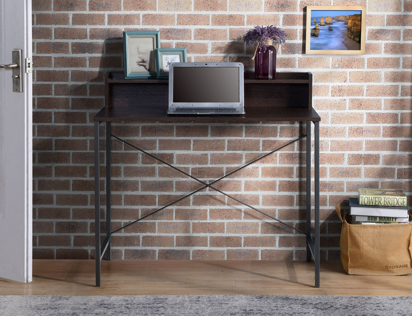 Metal Desk with Shelf Walnut