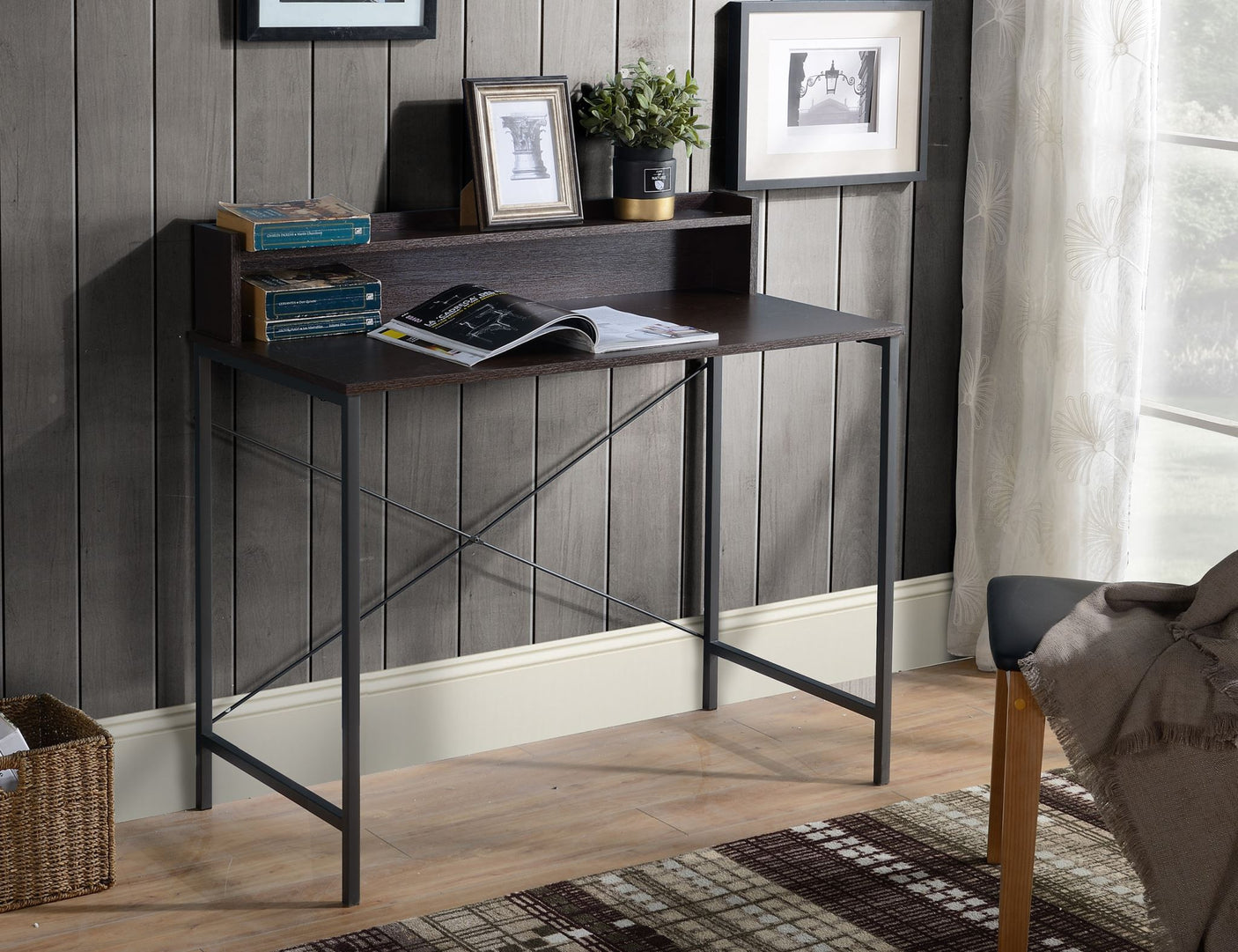 Metal Desk with Shelf Walnut