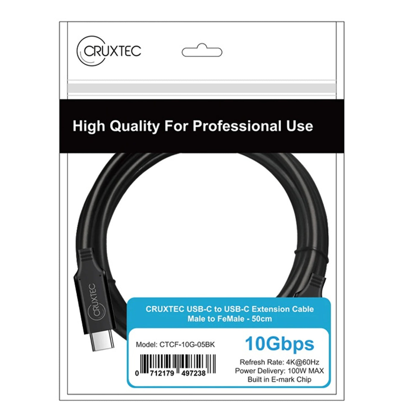 DS PB Cruxtec 0.5m USB-C Male to USB-C Female Extension Cable ( 10Gb  100W  )