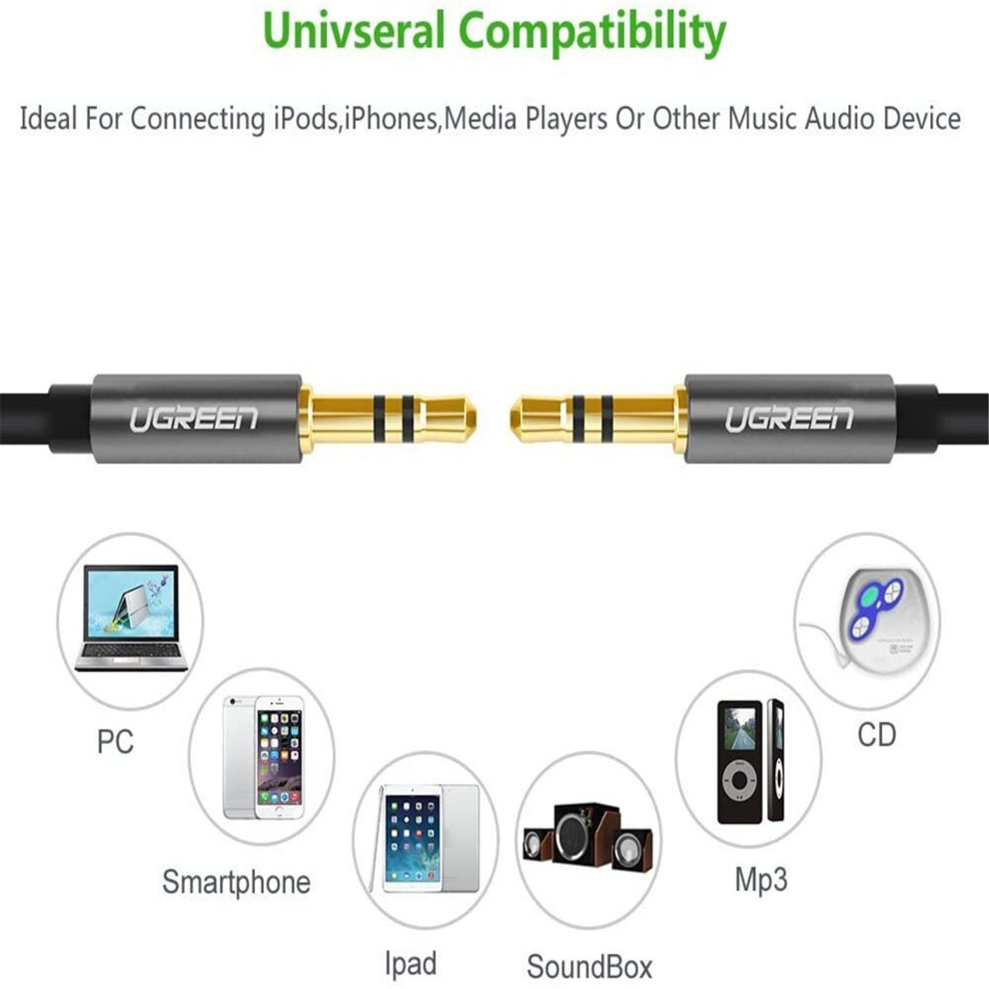 DS PB UGREEN AV119-10735 3.5mm Male To 3.5mm Male AUX Audio Stereo Cable - 2M