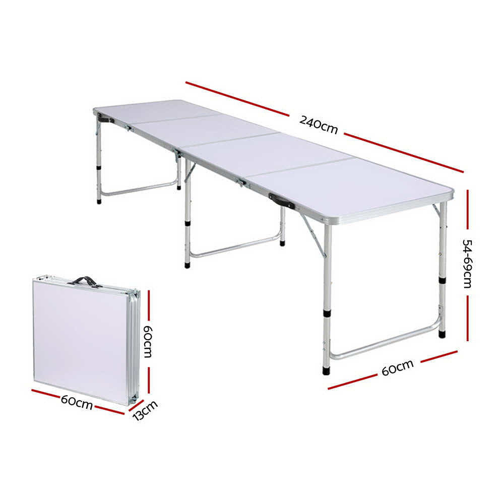 Weisshorn Folding Camping Table 240CM Portable Outdoor Picnic BBQ Aluminium Desk