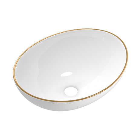 DS NA Bathroom Basin Ceramic Vanity Sink Hand Wash Bowl Gold Line 41x34cm