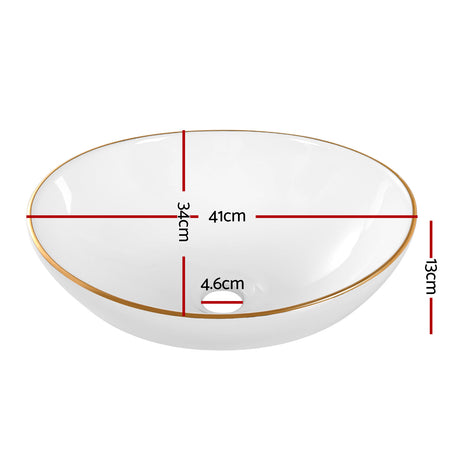DS NA Bathroom Basin Ceramic Vanity Sink Hand Wash Bowl Gold Line 41x34cm