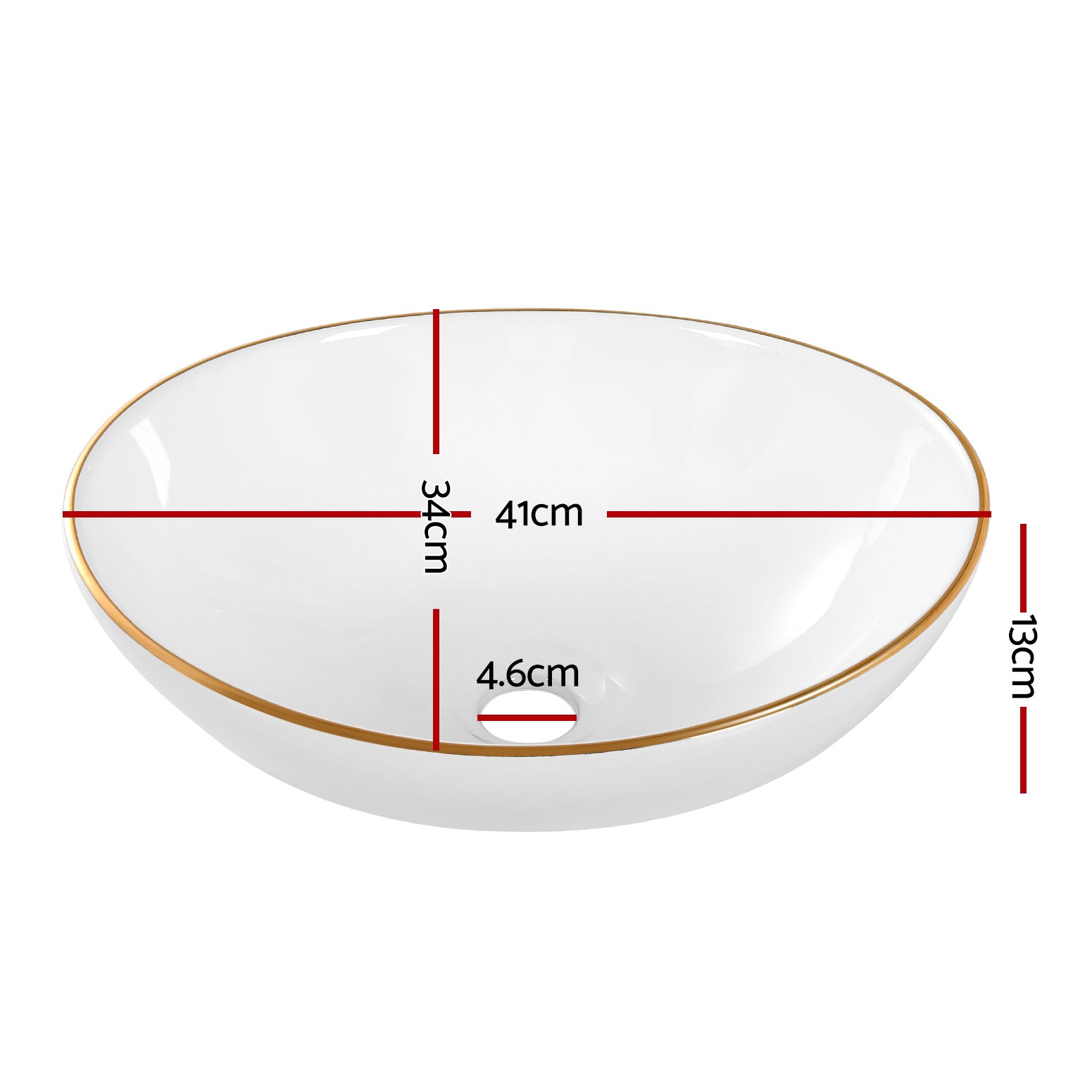 DS NA Bathroom Basin Ceramic Vanity Sink Hand Wash Bowl Gold Line 41x34cm