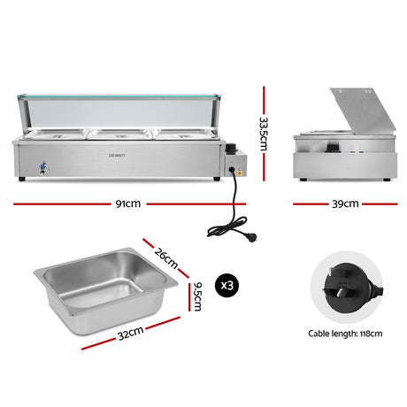DS NA Devanti Commercial Food Warmer Bain Marie 3 Electric Buffet Pans