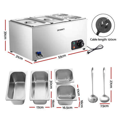 Devanti Commercial Food Warmer Bain Marie 4 Electric Buffet Pans