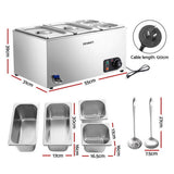 Devanti Commercial Food Warmer Bain Marie 4 Electric Buffet Pans