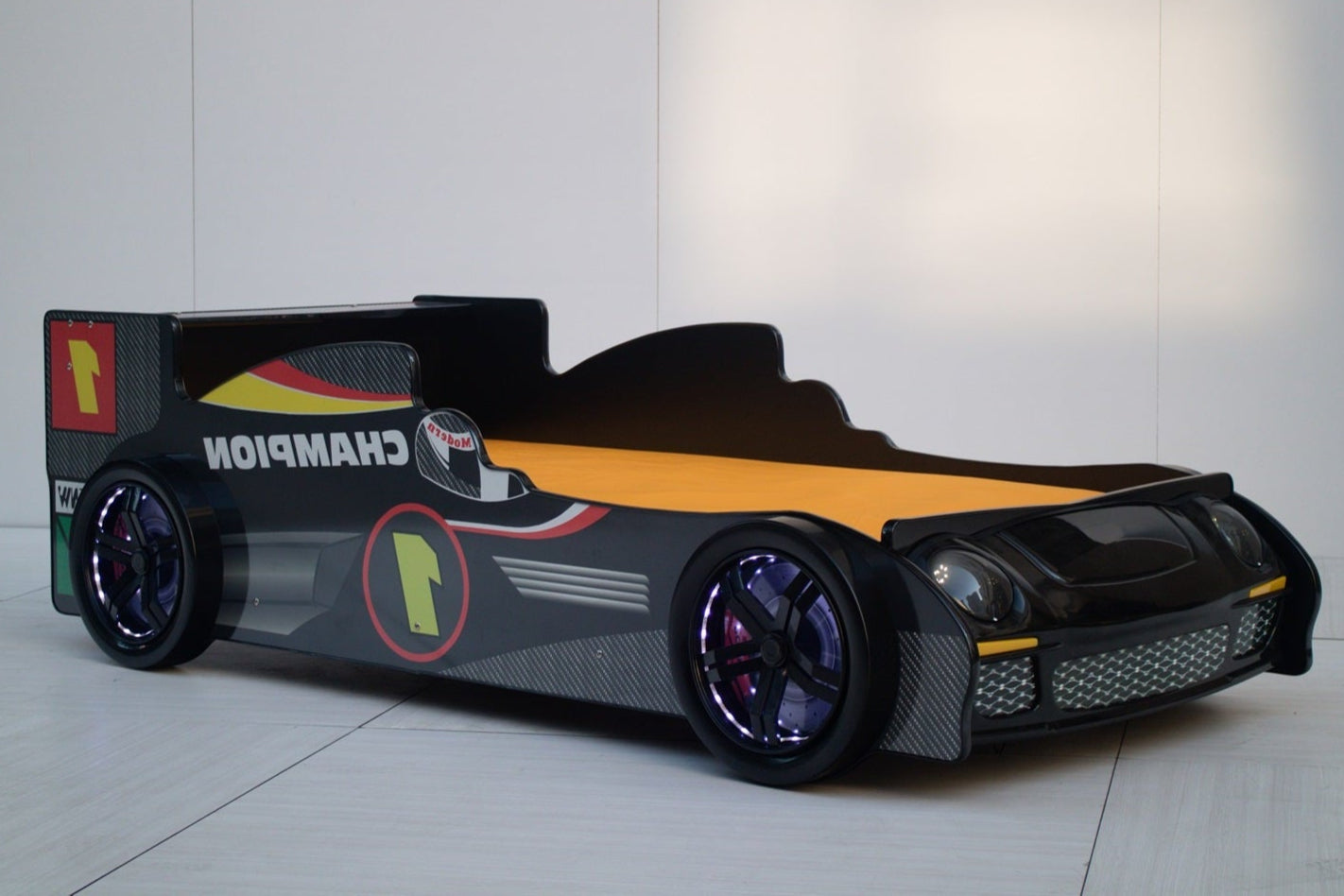 Racing Car Bed Frame with LED Lights Black - Single