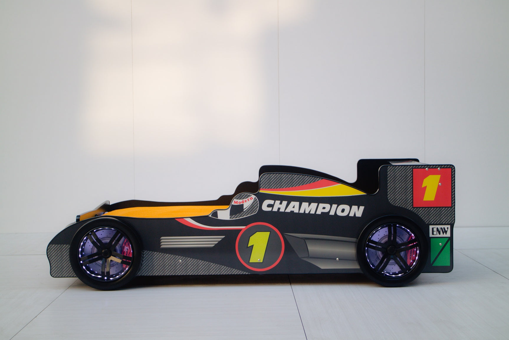 Racing Car Bed Frame with LED Lights Black - Single