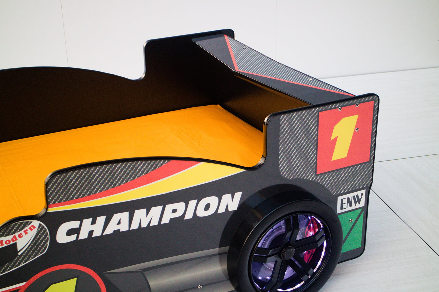 Racing Car Bed Frame with LED Lights Black - Single