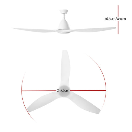 DS NA 64'' DC Motor Ceiling Fan With Light LED Remote Control Fans 3 Blades